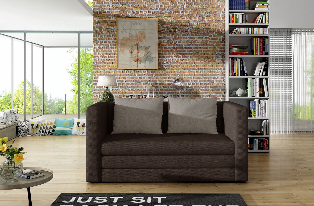 Canapea extensibila 2 locuri, ELTAP, Neva, 132x70x62 cm, lemn/poliester, maro inchis - imagine 6